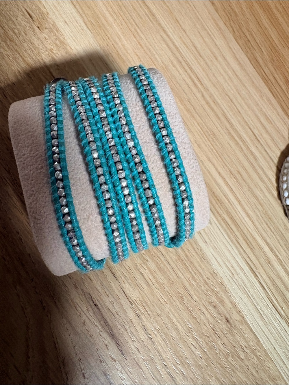 Chan Luu turquoise leather sterling silver beaded wrap bracelet